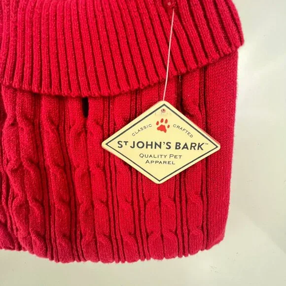 St. Johns Bark Dog Sweater Red Cable Knit Turtleneck M - Picture 3 of 5